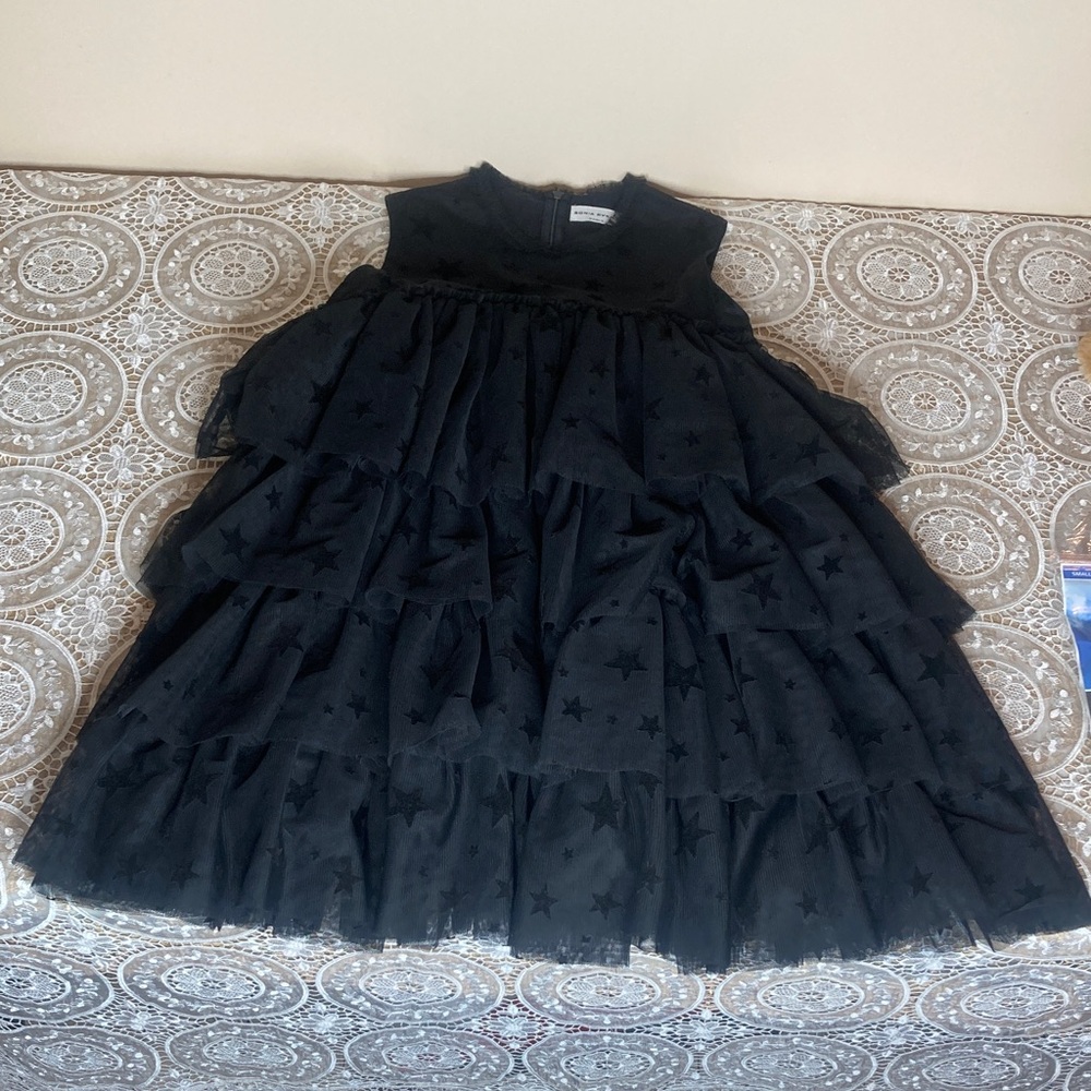 Sonia Rykiel Black Dafina Tulle Star Gown Dress Velvet Girl's 14